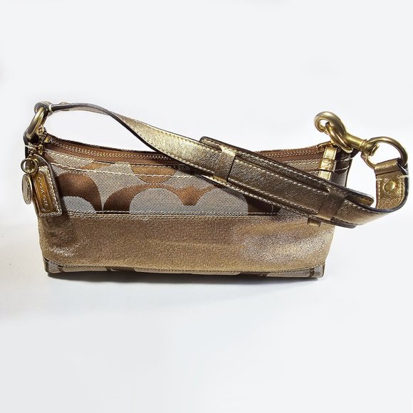 Coach 10" Jaquard Gold Baguette Handbag - Picture 1 of 6